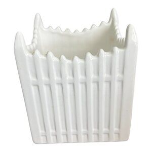 Vintage Napco Milk Glass Picket Fence Planter Or Candle Holder 3.5" X 3.5" X 4"